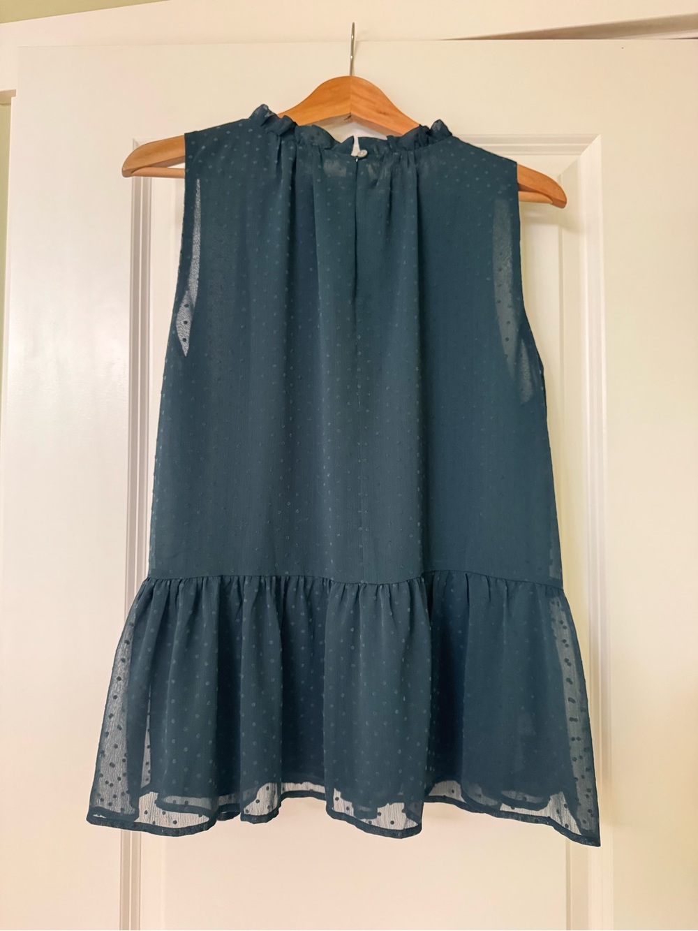 LOFT Teal Sleeveless Ruffle-Neck Tunic